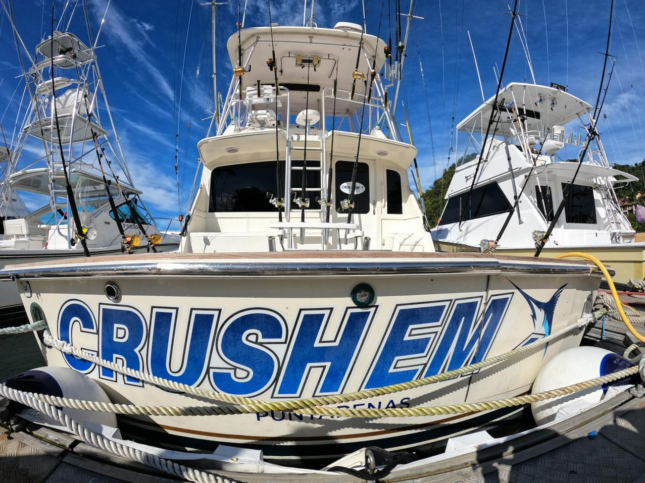 Sport fishing boat CRUSH EM docked at Los Sueños Marina