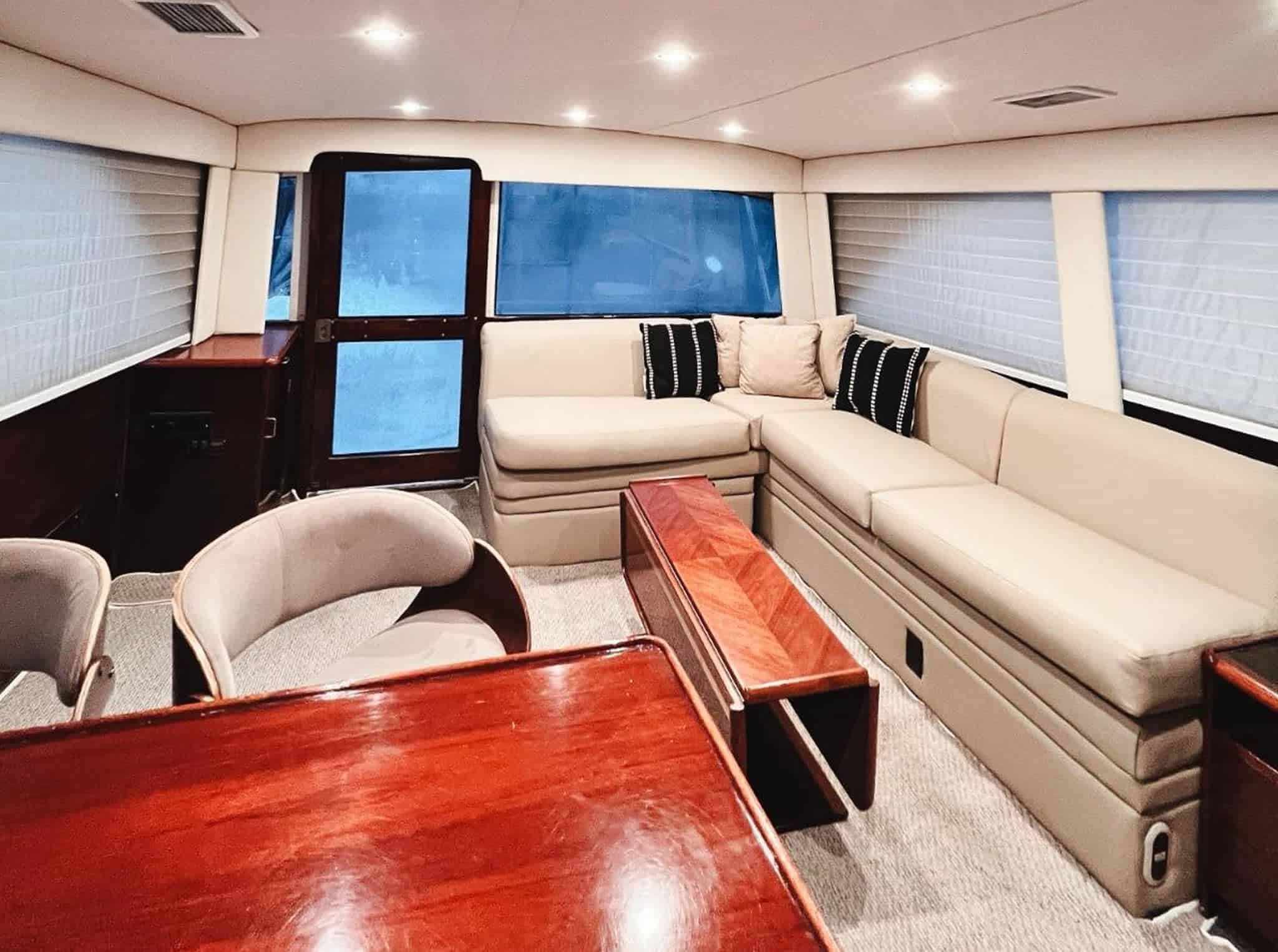 Living room of the Mojito sport fishing boat